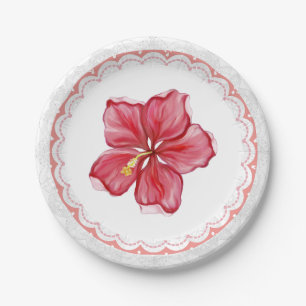 Assiettes En Carton Hibiscus & dentelle RED
