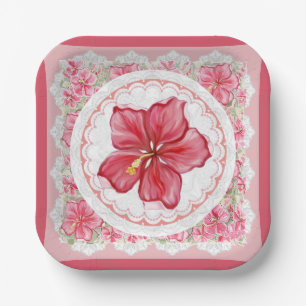 Assiettes En Carton Hibiscus & dentelle RED
