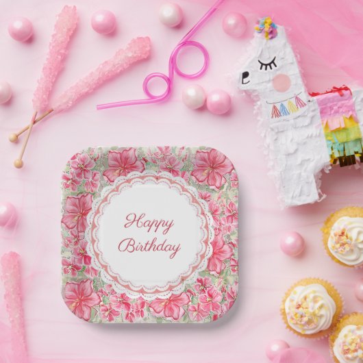 Assiettes En Carton Hibiscus & dentelle RED (Fête)