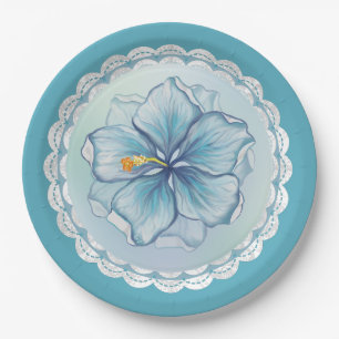 Assiettes En Carton Hibiscus & dentelle TURQUOISE