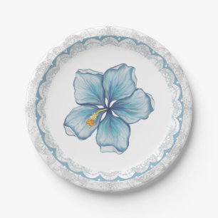 Assiettes En Carton Hibiscus & dentelle TURQUOISE