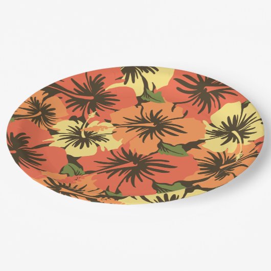 Assiettes En Carton Hibiscus épopé Floral hawaïen (Angle)