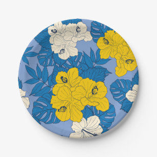 Assiettes En Carton Hibiscus fleurs et feuilles