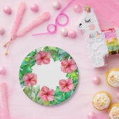 Assiettes En Carton Hibiscus Floral rose hawaïen Feuilles tropicaux (Fête)