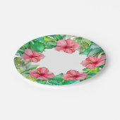 Assiettes En Carton Hibiscus Floral rose hawaïen Feuilles tropicaux (Angle)