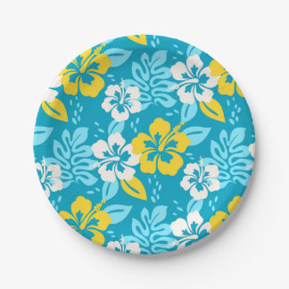 Assiettes En Carton Hibiscus hawaïen bleu motif floral