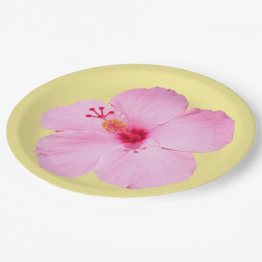 Assiettes En Carton Hibiscus rose Fleur tropicale (Angle)