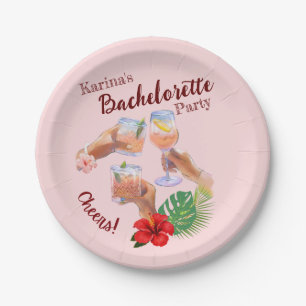 Assiettes En Carton Hibiscus rose Palm Feuille Beach Party