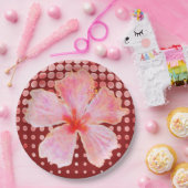 Assiettes En Carton Hibiscus rose sur Arrière - plan à pointes rouges (Fête)