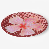 Assiettes En Carton Hibiscus rose sur Arrière - plan à pointes rouges (Angle)
