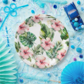 Assiettes En Carton Hibiscus rose tropical (Fête)