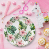 Assiettes En Carton Hibiscus rose tropical (Fête)