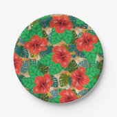 Assiettes En Carton Hibiscus rouge hawaïen Luau Mariage (Devant)