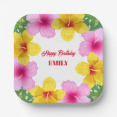 Assiettes En Carton Hibiscus tropical hawaïen fête d'anniversaire (Recto)