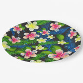 Assiettes En Carton Hibiscus Tropical Plaques Papier Rose Et Jaune (Angle)