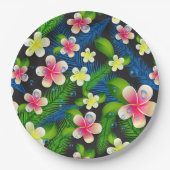 Assiettes En Carton Hibiscus Tropical Plaques Papier Rose Et Jaune (Devant)
