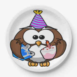 ASSIETTES EN CARTON HIBOU "C'EST MON ANNIVERSAIRE"