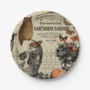 Assiettes En Carton Hibou et crâne vintages modernes de Halloween