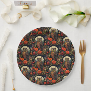 Assiettes En Carton Hibou la nuit avec un motif de pleine lune