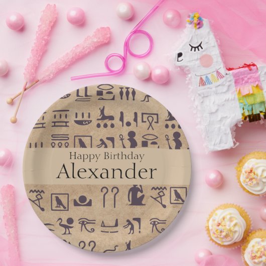 Assiettes En Carton Hiéroglyphes égyptiens anciens Art sur parchemin (Fête)