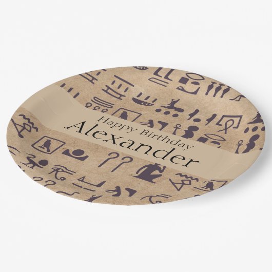 Assiettes En Carton Hiéroglyphes égyptiens anciens Art sur parchemin (Angle)