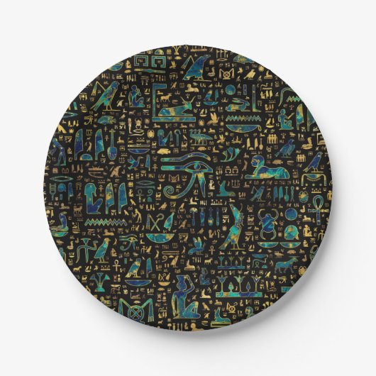 Assiettes En Carton Hiéroglyphes égyptiens anciens Marbre et or (Devant)