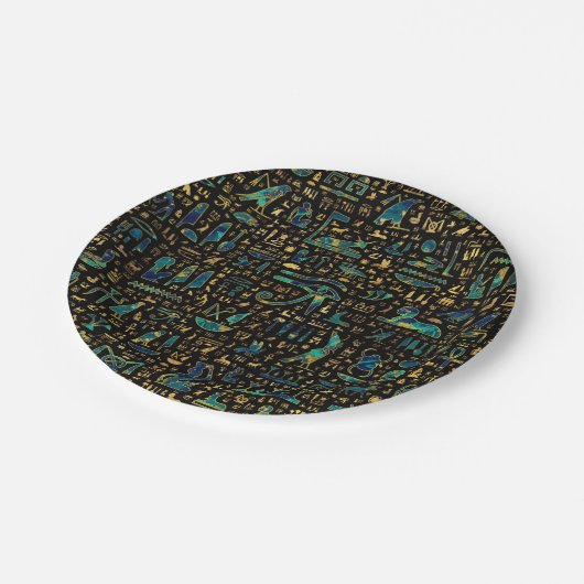 Assiettes En Carton Hiéroglyphes égyptiens anciens Marbre et or (Angle)