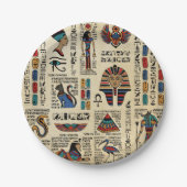 Assiettes En Carton Hiéroglyphes et divinités égyptiens sur papyrus (Devant)