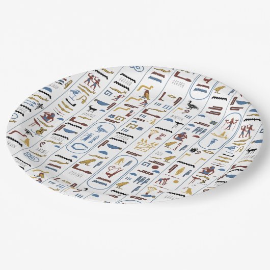 Assiettes En Carton Hiéroglyphes Pharaon d'Egypte ancienne (Angle)