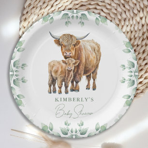 Assiettes En Carton Highland Cow Boho Végétation Baby shower animal de