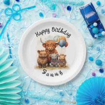 Highland Cow Scottish Birthday Plates, Personnalis