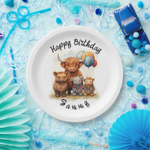 Assiettes En Carton Highland Cow Scottish Birthday Plates, Personnalis