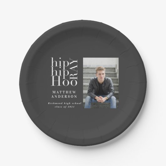 Assiettes En Carton Hip hip hourra fête de remise de diplômes photo (Devant)