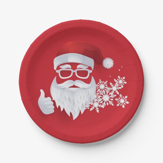 Assiettes En Carton Hip Santa Claus Papercut sur Red Christmas (Devant)