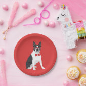 Assiettes En Carton Hippie Boston Terrier avec les verres et la (Fête)