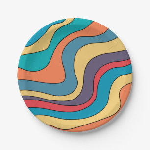 Assiettes En Carton Hippie d'art coloré des vagues rétro Super les a