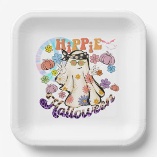 Assiettes En Carton Hippie Halloween Ghost Retro Halloween