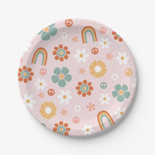 Assiettes En Carton Hippie Rainbow Plaques papier d'anniversaire Super (Devant)