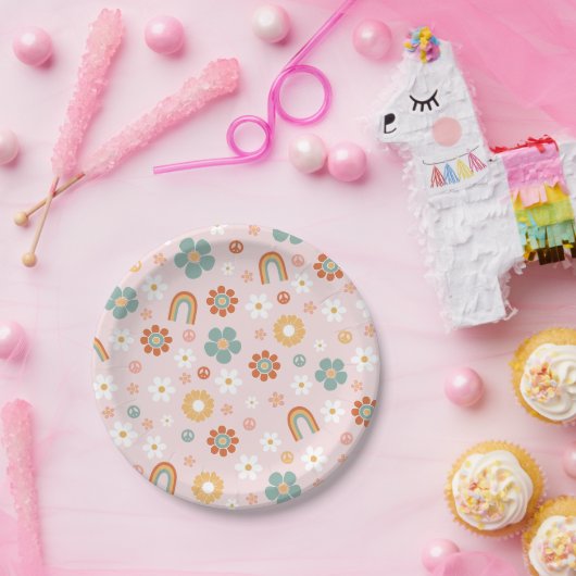 Assiettes En Carton Hippie Rainbow Plaques papier d'anniversaire Super (Fête)
