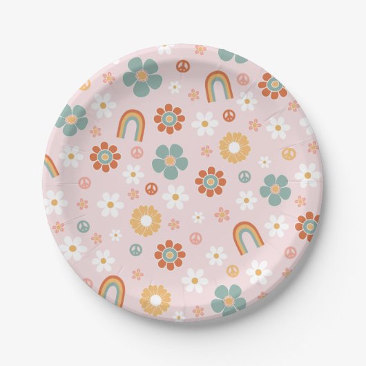 Assiettes En Carton Hippie Rainbow Plaques papier d'anniversaire Super (Devant)