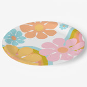 Assiettes En Carton Hippie Super Fleur Retro 60s Anniversaire (Angle)