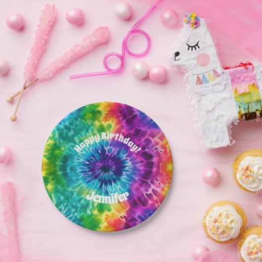 Assiettes En Carton Hippie Tie Dye Anniversaire Plaque Papier (Fête)