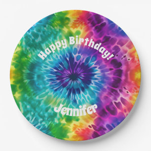 Assiettes En Carton Hippie Tie Dye Plaque de papier d'anniversaire