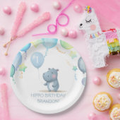 Assiettes En Carton Hippo Anniversaire doux bleu simple plaque papier (Fête)
