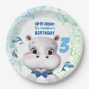 Assiettes En Carton Hippo Blue Fish Boy Anniversaire