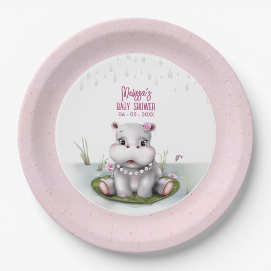 Assiettes En Carton Hippo River Adventure Girl Baby shower (Devant)