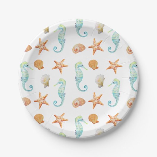 Assiettes En Carton Hippocampe et étoiles de mer (Devant)