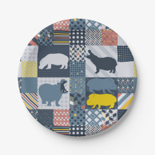 Assiettes En Carton Hippopotame Faux-Piqué
