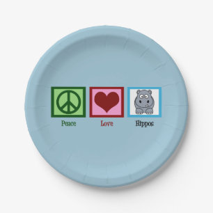 Assiettes En Carton Hippopotames d'amour de paix