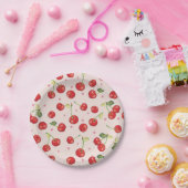 Assiettes En Carton Hipster, rétro, cerise, motif, rouge, rose, pâle, (Fête)